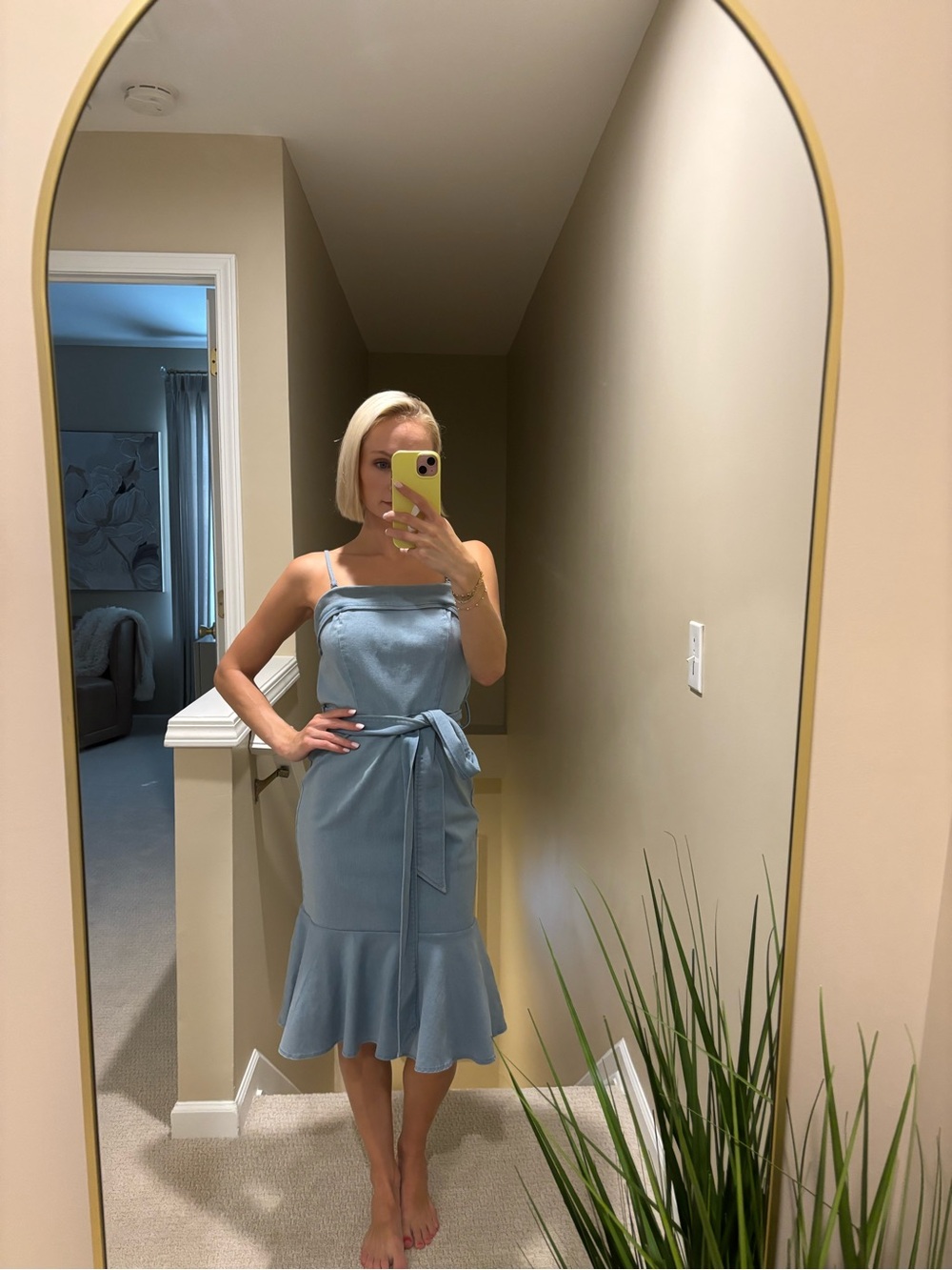 Jealous Tomato Dusty Blue Tie-Waist Midi Slip Dress